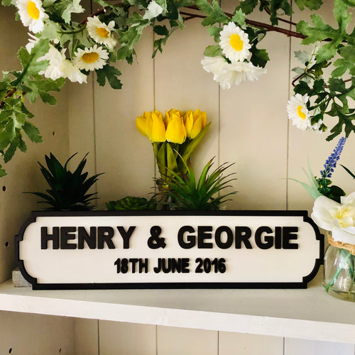 Personalised Anniversary Name Wooden Double Roadsign